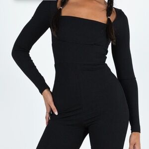 Princess Polly Sara Black Romper Long Sleeve Square Neck - NEW WITH TAGS